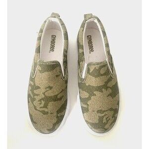 Gymboree Olive Green Tan Camo Camouflage Sneakers Slip On Shoes Boy Size 13 EUC